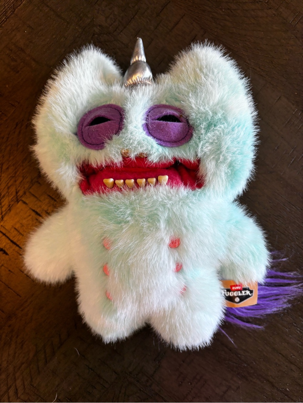 Fuggler Mint Plush Monster with Purple Eyes and Silver Horn